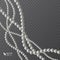 Realistic strands of white pearls, decorative element for holiday cards, wedding invitations, vector illustration