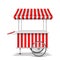 Realistic street food cart with wheels. Mobile red market stall template. Farmer shop market cart, kiosk store mockup