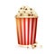 Realistic striped disposable paper cup icon on white