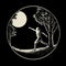 Realistic Yet Stylized Drawing Of A Man Throwing A Ball At The Moon