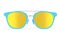 Realistic sunglasess with gradient lens and blue plastic frame on white