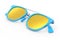 Realistic sunglasess with gradient lens and blue plastic frame on white