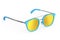 Realistic sunglasess with gradient lens and blue plastic frame on white