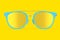 Realistic sunglasess with gradient lens and blue plastic frame on yellow