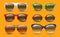 Realistic sunglasses. Fashion designer glasses. Stylish summer accessories in colored frames vector collection