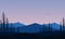 Realistic sunset view of the mountains at dusk from the outskirts of the city. Vector illustration