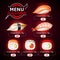 Realistic sushi menu. Japan food poster, yummy seafood with boiled rice and nori seaweed, salmon, shrimp and caviar, 3d