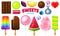 Realistic Sweet candies set. Swirl caramel, assorted circle lollipops, dragee and chocolates, fruit jelly, Sugar clouds