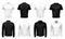 Realistic t-shirt and shirt mockup. Formal male uniform, black wearing and white shirts. Realistic 3D clothes vector