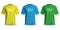 Realistic T-shirt yellow blue green on white background vector