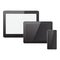 Realistic tablets and mobile phone with shadow on black and gray screens. Set of technological devices, gadgets