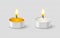 Realistic tealight candle icon set on transparent background. Cose-up design template in vector EPS10.