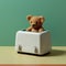 Realistic Teddy Bear In Vintage Toaster On Green Background