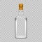 Realistic template empty beautiful glass whiskey bottle with cap.