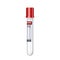 Realistic test tube with blood sample for blood donation and transfusion with sticker of donor