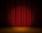 Realistic theater stage. Red curtains and spotlight, Broadway show background, elegant cinema drape. Vector 3D concert