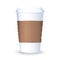 Realistic, to go and takeaway paper coffee cup with lid and ripple sleeve.