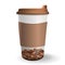 Realistic, to go and takeaway paper cup with coffee beans pattern.