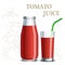 Realistic tomato juice in a jar and a glass