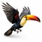 Realistic Toucan Flying On White Background - Commercial Imagery