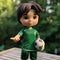 Realistic Toy Matthew Doll: Green Soccer Uniform, Dark Hair, Dynamic Outdoor Shots