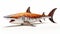 Realistic Toy Shark Model With Orange And Black Stripes