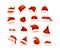 Realistic traditional Santa Claus red hats big set