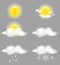 Realistic transparency sun and clouds in weather icons set