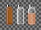 Realistic transparent brown and white empty medicine vial. Vector mockup.