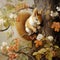 Realistic Trompe-l\\\'oeil Painting Of A Small Squirrel In A Tree