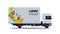 Realistic truck trailer with organic vegetables natural vegan farm food delivery service vehicle with fresh veggies