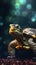 Realistic Turtle on Dark Background. Generative AI