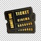 Realistic Two black cinema tickets isolated object on transparent background. Cinema, theater, concert, movie