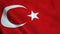 Realistic Ultra-HD flag of the Turkey waving in the wind. Seamless loop with highly detailed fabric texture