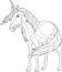 Realistic unicorn creature sketch template. Cartoon horse graphic vector illustration in black and white