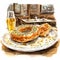 Realistic Urban Scene: Bagel And Beer On Plate