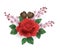 Realistic Valentine Day 3d set rose flower chocolate sakura blossom. Heart shape candy red flower cherry petals green