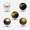 Realistic varicoloured pearls vector set. Precious pearl in sphere form. Pearl is luxury glossy stone illustration