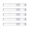 Realistic various brushed metal rulers with measurement scale and divisions, measure marks. School ruler, inch scale for