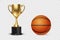 Realistic Vector 3d Golden Champion Cup Icon with Basketball Set Isolated on Transparent Backround. Design Template of