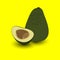 Realistic vector avocados illustration. Whole and cut avocado isolated