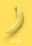 Realistic vector banana isolated on yellow background, top view. 3D illustration template for products, advertizing