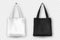 Realistic vector black and white empty textile tote bag icon set. Closeup on white background. Design templates