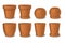 Realistic vector brown empty flower pot set. Closeup isolated on white background. Design template for branding, mockup