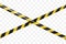 Realistic vector crime tapes with black and yellow stripes. Crossed warning ribbon.