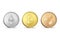Realistic vector crypto currency coin icon set. Bitcoin, Etherium, Ripple. Blockchain technology. Closeup isolated on