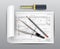 Realistic vector design project icon with paper roll, measuring tool, pencil and ruler