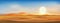 Realistic Vector Dramatic desert landscape in evening with sunset, sky line in blue pink and yellow.Template design for product or