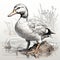 Realistic Vector Drawing Of A Duck In Light White And Gray