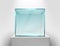 Realistic vector glass square showcase on a white stand for presentation